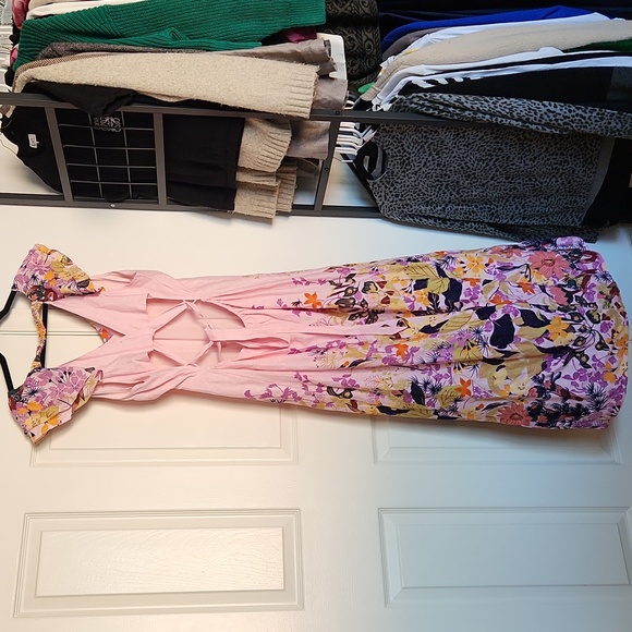 Anthropologie Pink Floral Ruffled Maxi Dress Large $180
